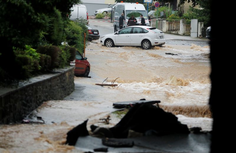 Flooded streets in Hagen following heavy rainfalls