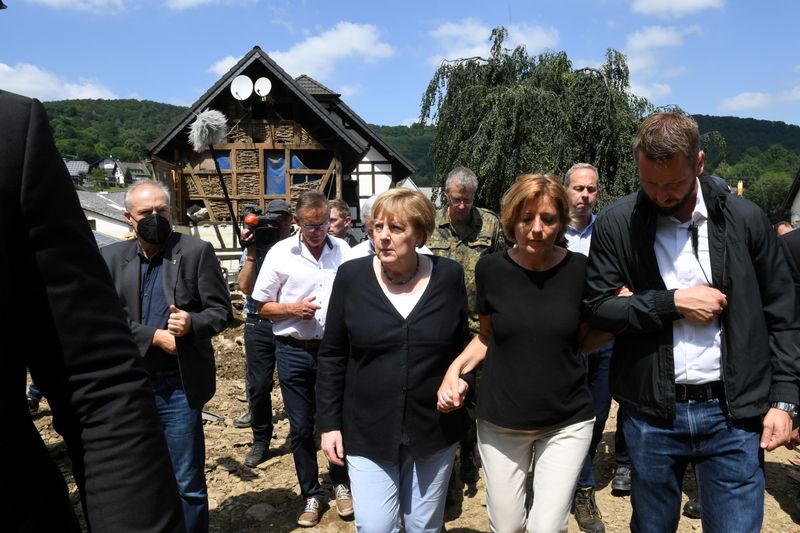 German Chancellor Angela Merkel visits the flood-ravaged areas in Rhineland-Palatinate