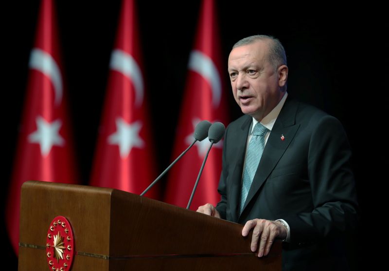 Turkish President Erdogan speaks during an action plan meeting to