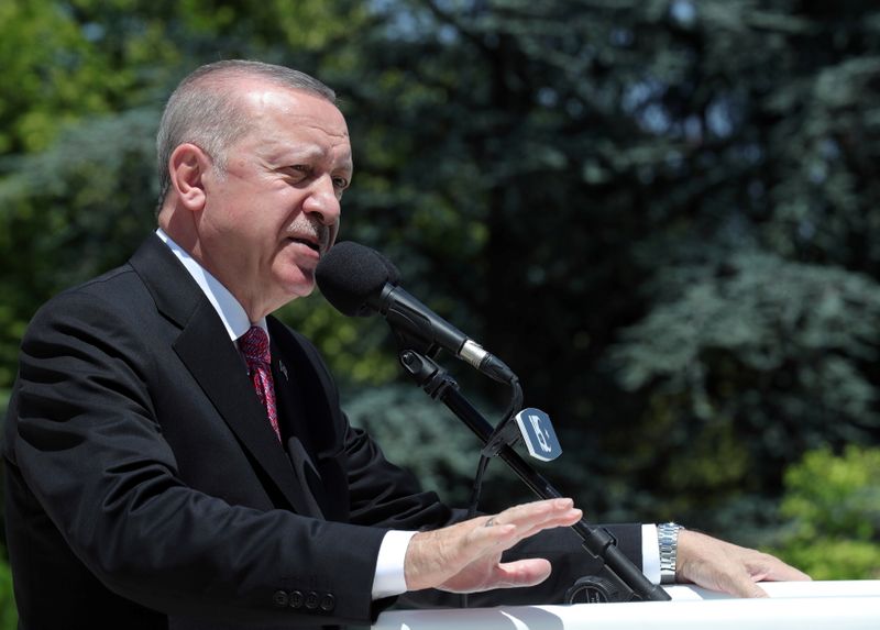 Turkish President Erdogan speaks during a ceremony to mark the