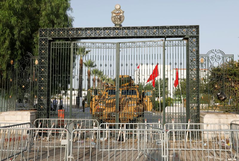 A military vehicle is pictured in front of the parliament