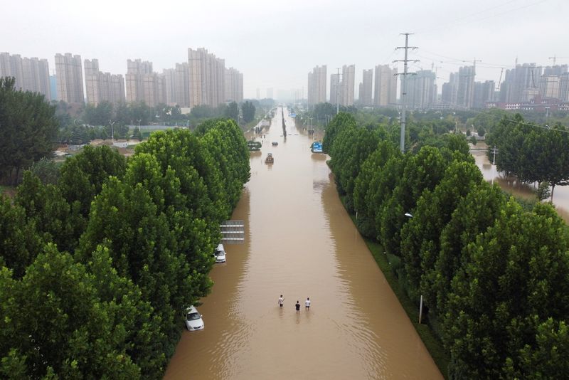 FILE PHOTO: Aerial view shows a flooded road following heavy