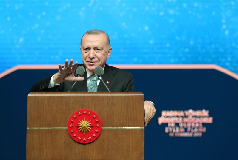 Turkish President Erdogan speaks during an action plan meeting to
