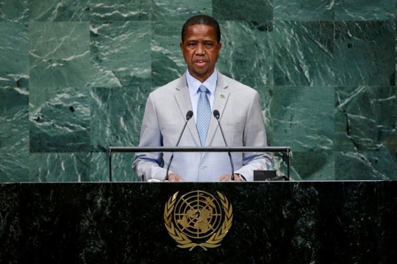 FILE PHOTO: Zambia’s President Chagwa Lungu addresses the United Nations