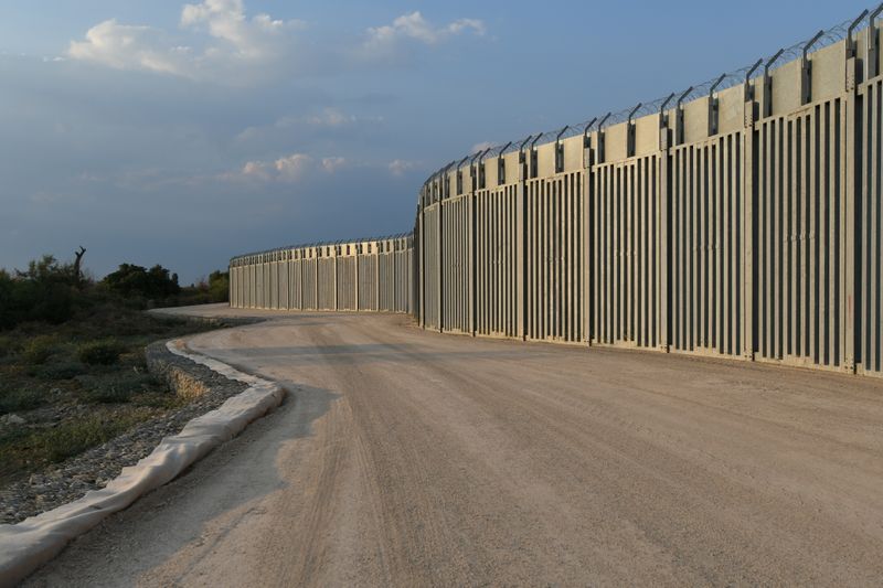 View of a border fence between Greece and Turkey, in