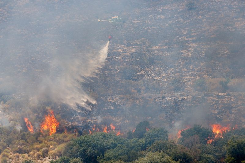 Firefighters battle wildfires in the Monte Catillo nature reserve in