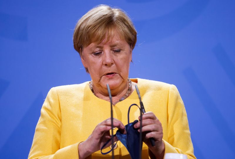 German Chancellor Angela Merkel speaks during a news conference in