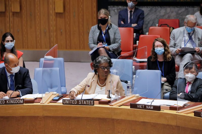 U.S. Ambassador Linda Thomas-Greenfield addresses the United Nations Security Council