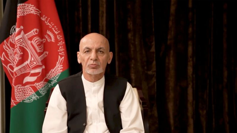 Afghan President Ashraf Ghani makes an address from exile in
