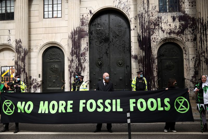 Extinction Rebellion activists protest outside the Bank of England