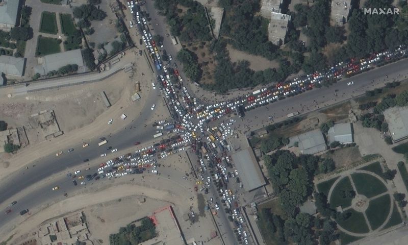Traffic jam and crowds are seen near Kabul’s airport in