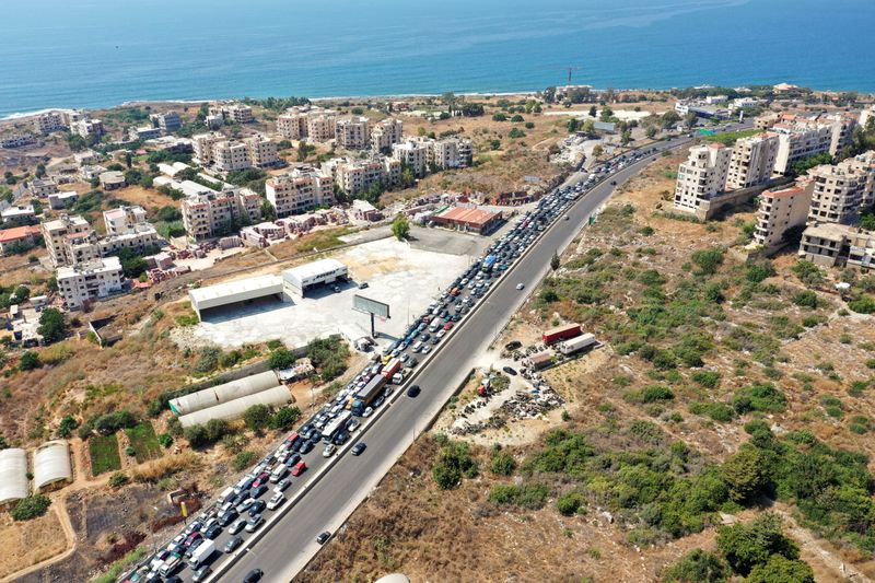 FILE PHOTO: Traffic jam caused by cars lining up for