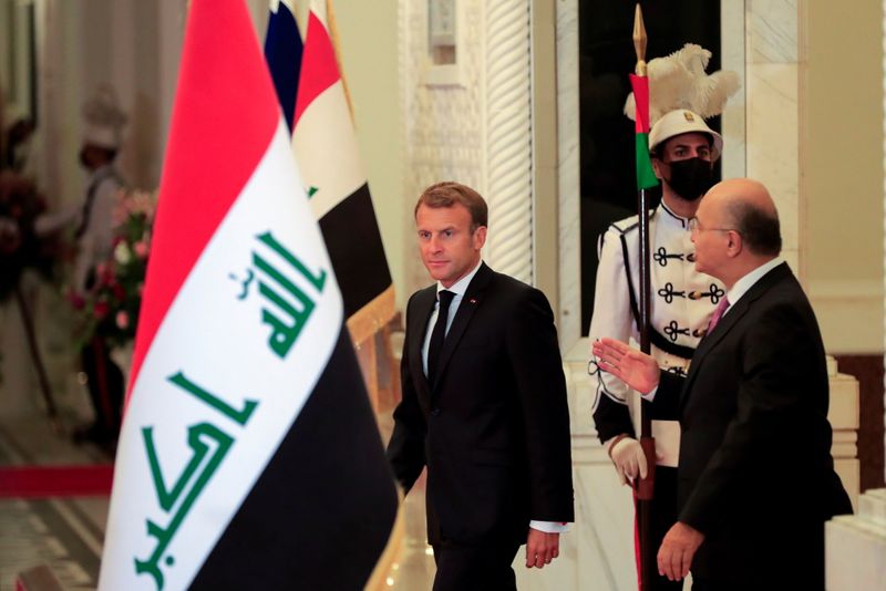 Iraq’s President Salih welcomes France’s President Macron in Baghdad