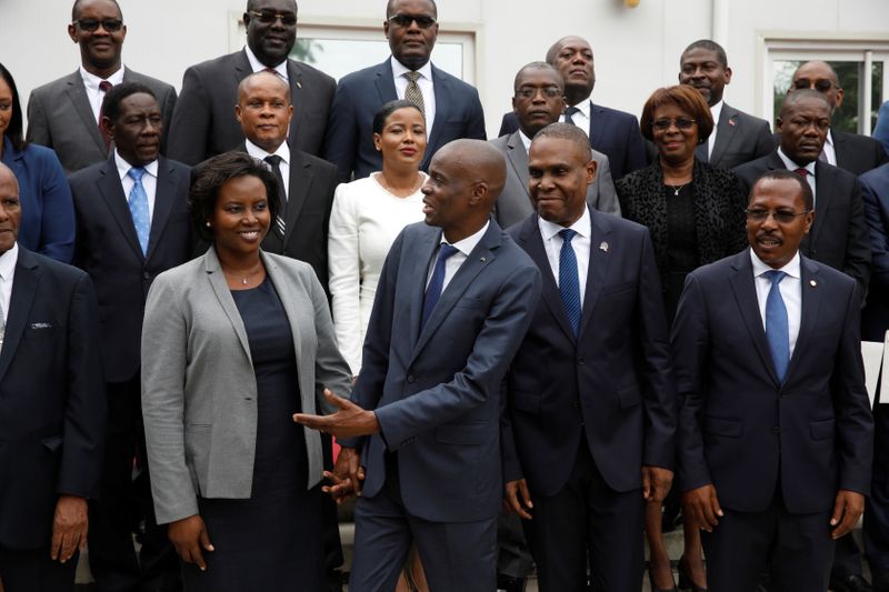 Haiti’s President Moise, first lady Martine and PM Ceant pose