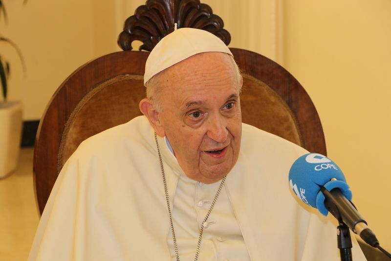 Pope Francis speaks during an interview with Spanish radio station