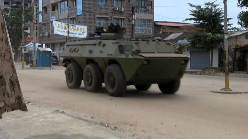 An army vehicle is seen at Kaloum neighbourhood during an