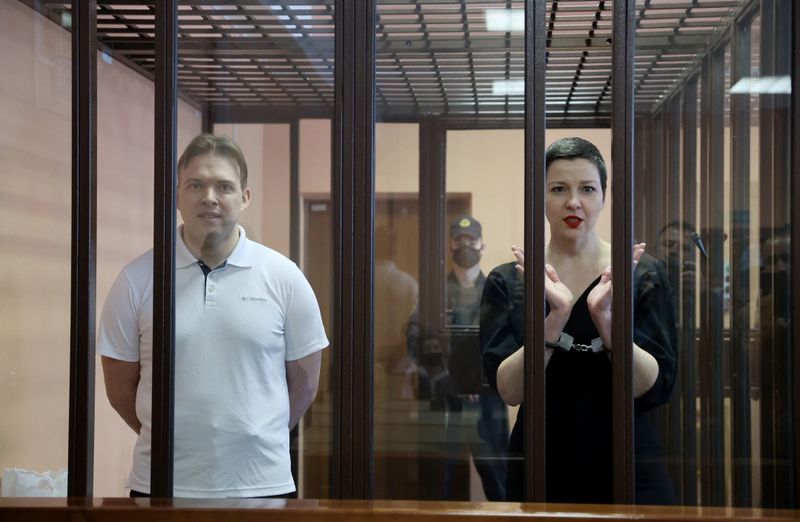 Belarusian opposition figures Maria Kolesnikova and Maxim Znak attend a