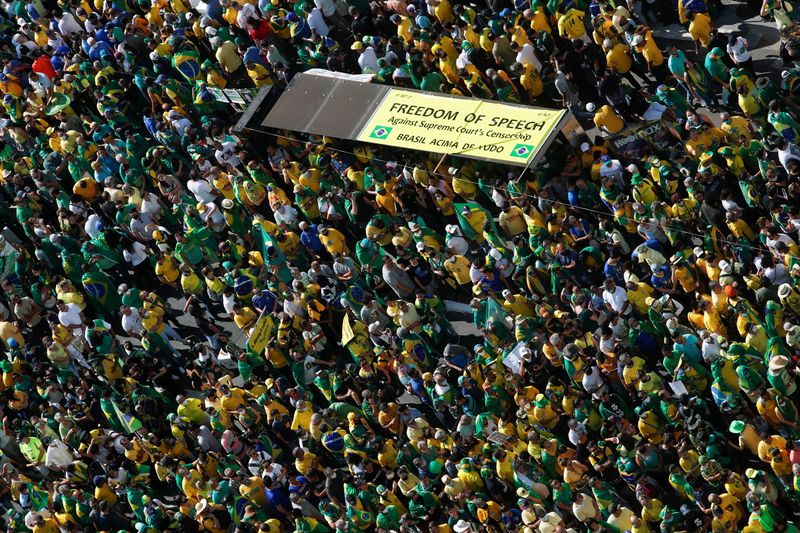 Supporters of Brazilian President Bolsonaro gather to back the far-right