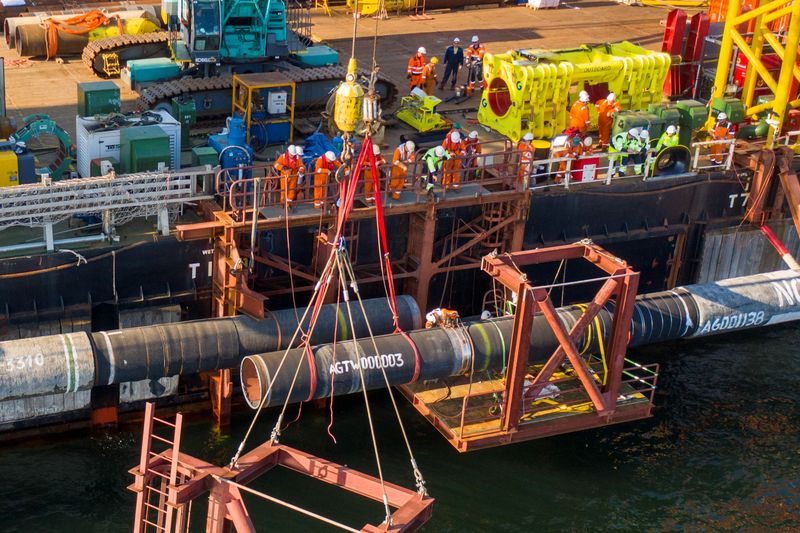 Specialists finish the construction of the Nord Stream 2 gas