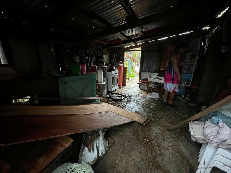 Debris are seen in a building after Typhoon Chanthu passed