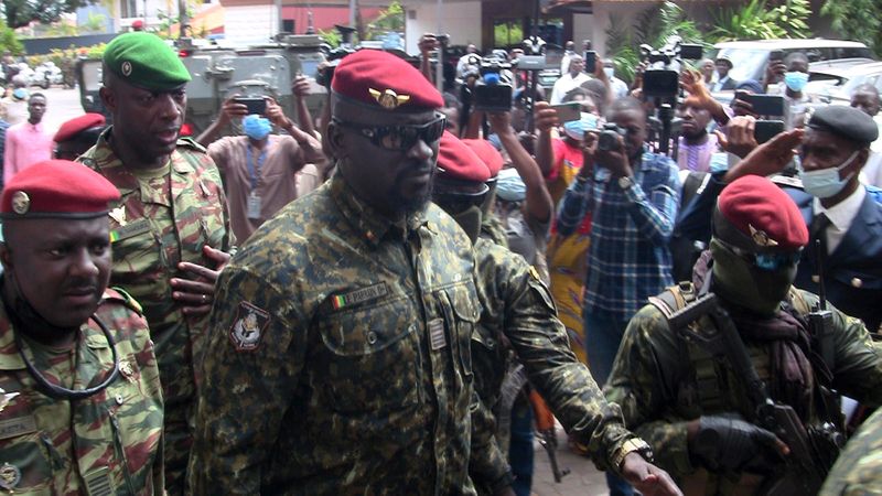 Special forces commander Mamady Doumbouya, who ousted President Conde, walks