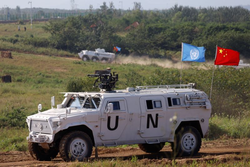 U.N. peacekeeping military exercise on the outskirts of Zhumadian, Henan