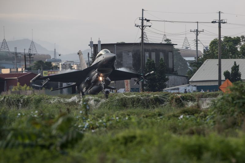 Handout of Taiwan’s fighter jets take-off and landing drill on