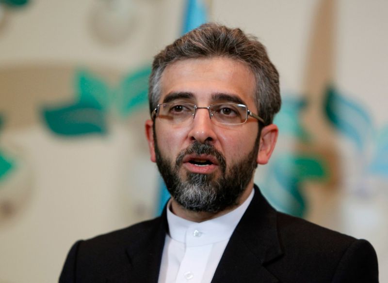 Iran’s deputy negotiator Bagheri speaks during a news conference in