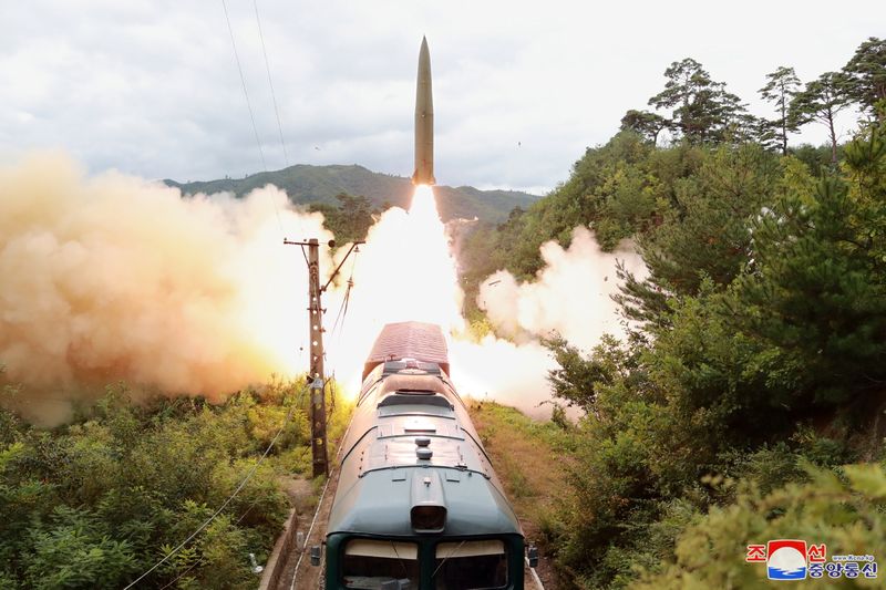 A missile is seen launched during a drill of the