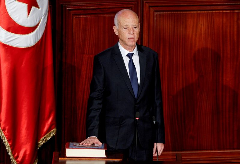 FILE PHOTO: FILE PHOTO: Tunisian President Kais Saied takes the