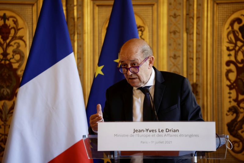 France’s Minister for Foreign Affairs Jean-Yves Le Drian meets with