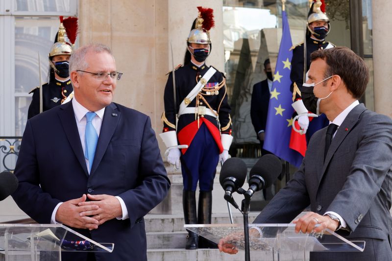 French President Macron meets Australian PM Morrison in Paris