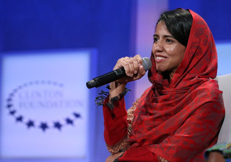 Artist and activist Sonita Alizadeh speaks during the plenary session