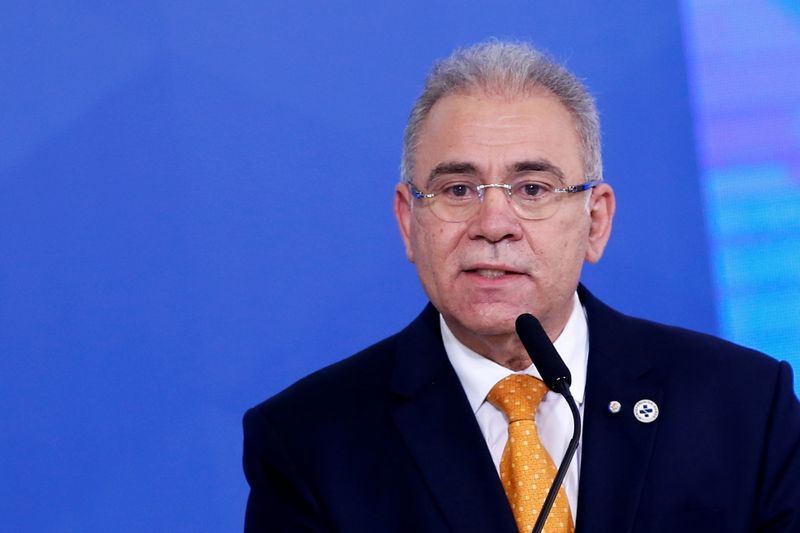 Brazil’s Health Minister Marcelo Queiroga speaks during a ceremony at