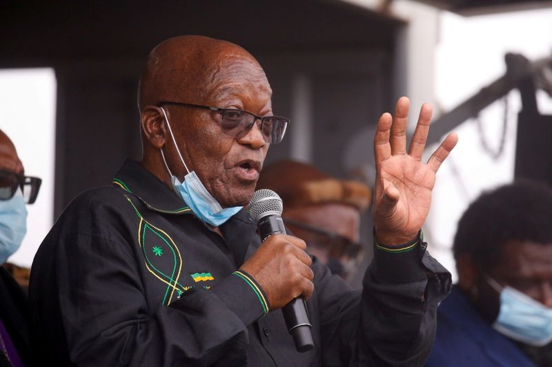 FILE PHOTO: Former South African president Jacob Zuma speaks to