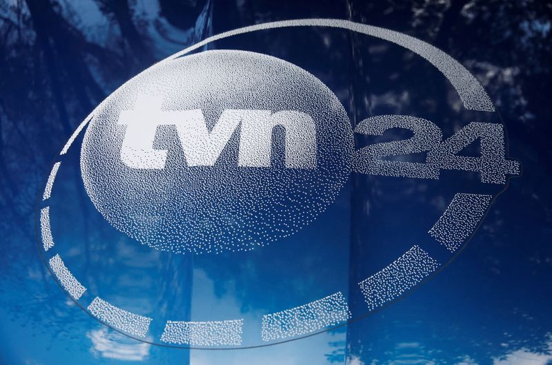 Logo of TVN24, a US-owned news channel, is pictured on