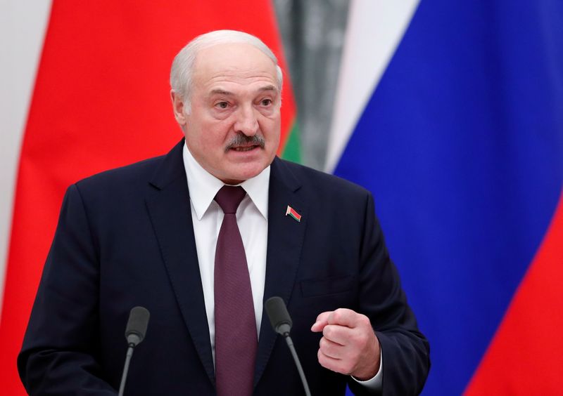 Belarusian President Lukashenko attends a news conference in Moscow