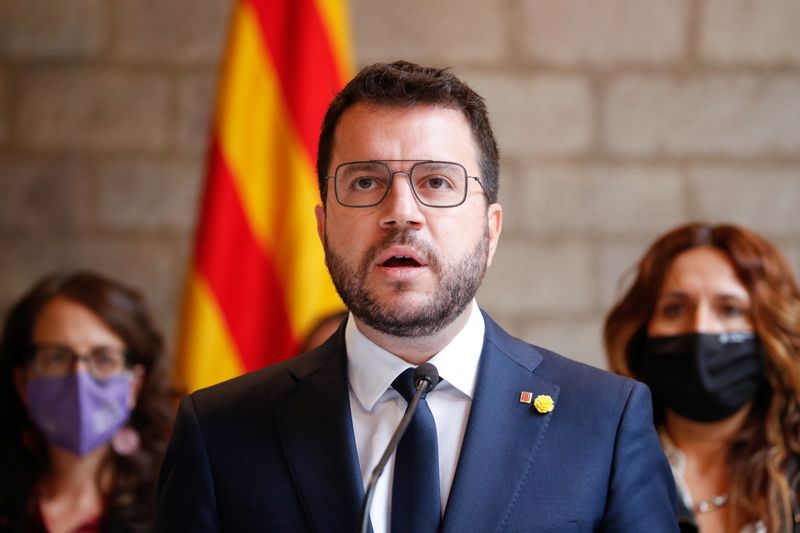 Catalonia’s regional President Pere Aragones gives a news conference in