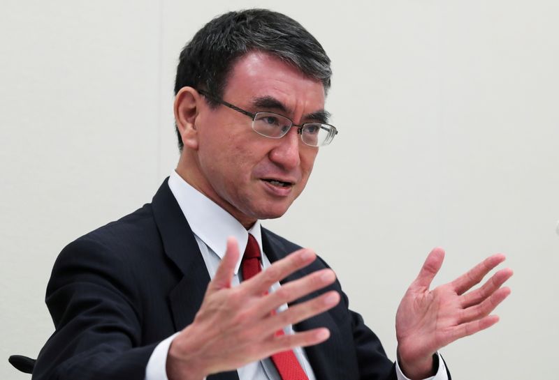 Japan’s Vaccine Minister Taro Kono, who is running to replace