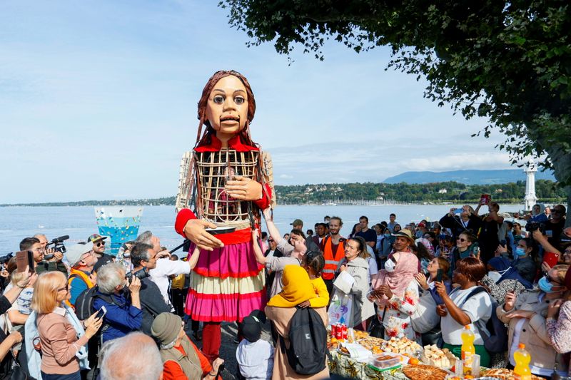 Little Amal puppet in Geneva