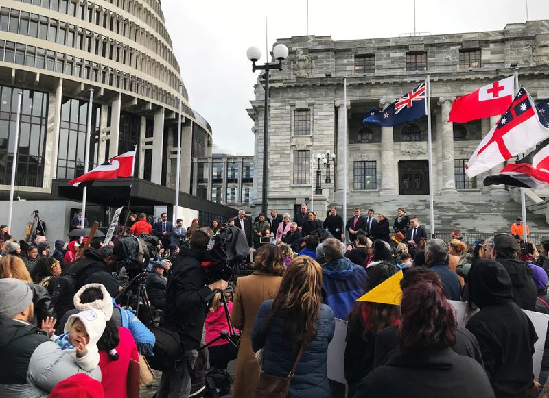 Ministers address hundreds of Maori protesters gathered outside parliament in
