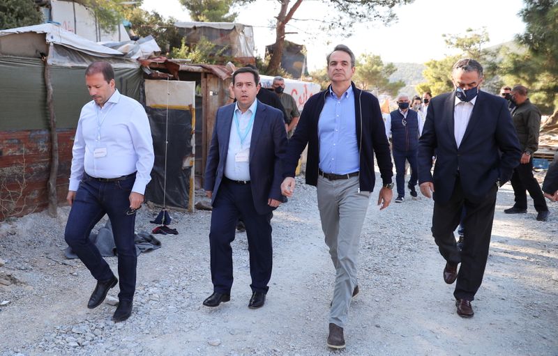 Greek PM Mitsotakis visits a migrant camp on the island