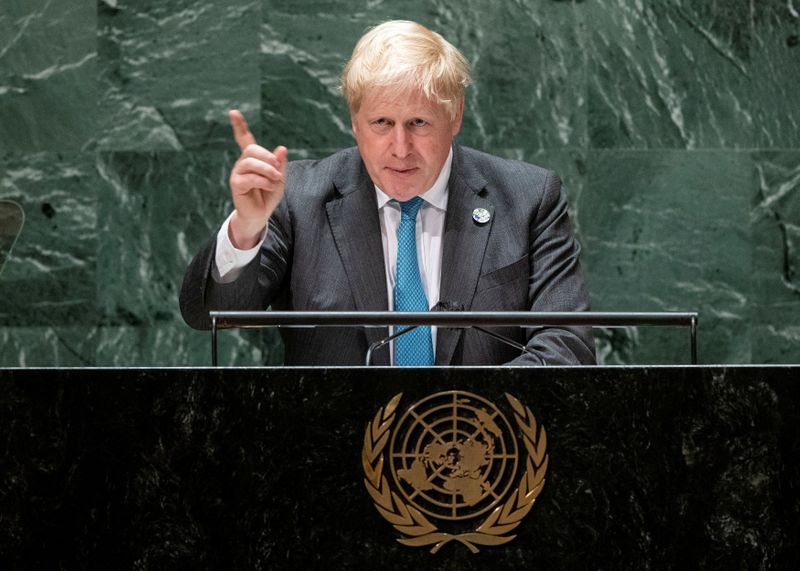 FILE PHOTO: British Prime Minister Boris Johnson addresses the 76th