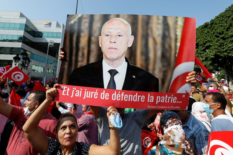 Supporters of Tunisian President Kais Saied rally in Tunis