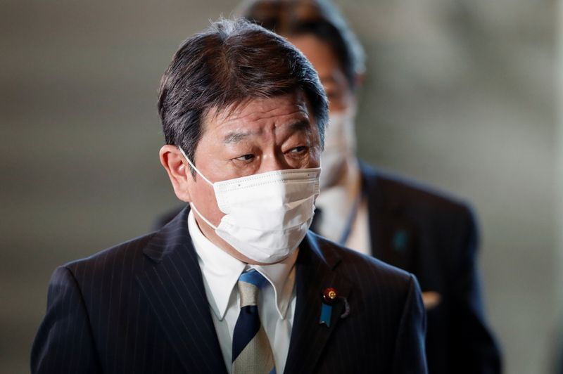 Japan’s new Foreign Minister Toshimitsu Motegi arrives at prime minister’s