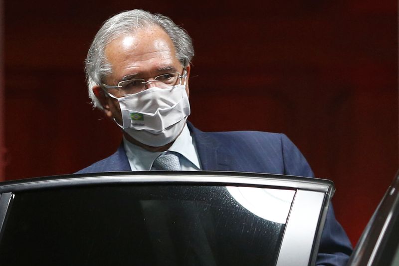 Brazil’s Economy Minister Paulo Guedes leaves the Ministry of Economy