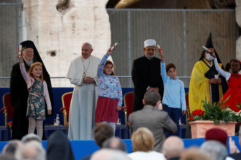 Pope Francis arrives to lead an interfaith prayer for peace