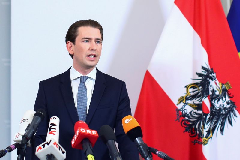 Austria’s Chancellor Sebastian Kurz makes a statement at the Chancellery