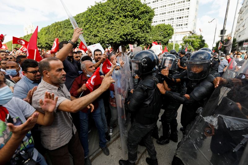 Protest against Tunisian President Kais Saied’s seizure of governing powers,