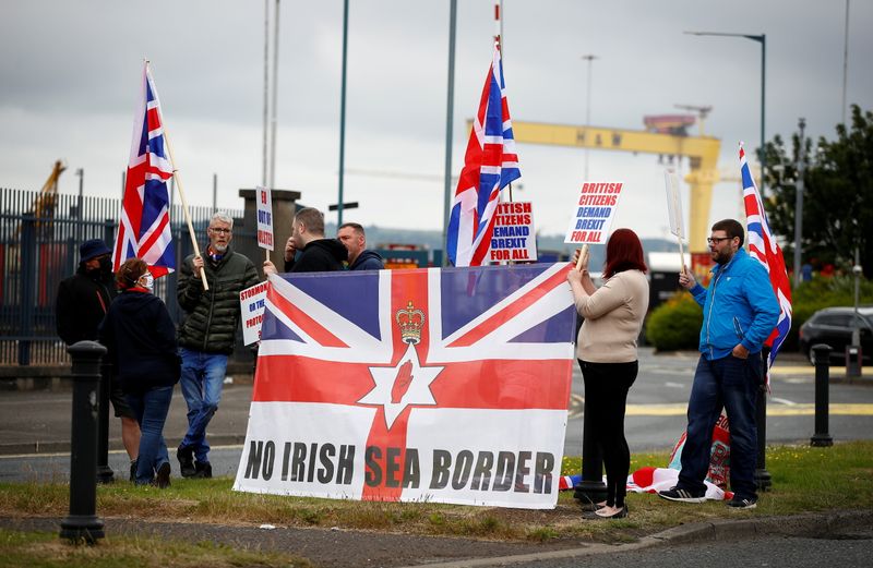 FILE PHOTO: Loyalists protest against the Northern Ireland Brexit protocol